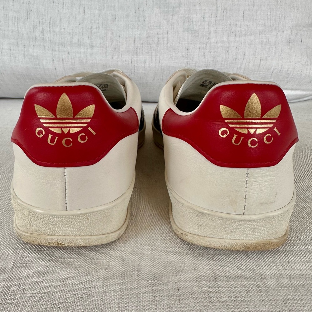 Gucci x Adidas Gazelle Sneakers White Navy Red Leather Size 9.5 - Picture 2 of 7
